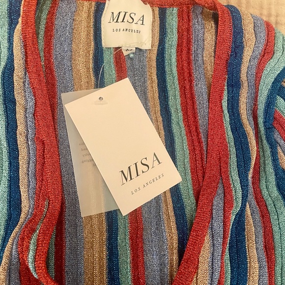 😍 NWT Misa Los Angeles Rafael Striped, Metallic Long Sleeve Midi Dress. Medium. - Picture 6 of 7